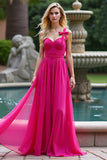 A Line Fuchsia Chiffon Sweetheart Long Bridesmaid Dress