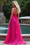 A Line Fuchsia Chiffon Sweetheart Long Bridesmaid Dress