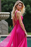 A Line Fuchsia Chiffon Sweetheart Long Bridesmaid Dress