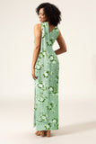 Green Flower One Shoulder Sheath Satin Floral Bridesmaid Dress