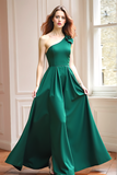 Dark Green One Shoulder A-Line Flowy Bridesmaid Dress