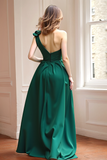 Dark Green One Shoulder A-Line Flowy Bridesmaid Dress