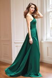 Dark Green One Shoulder A-Line Flowy Bridesmaid Dress