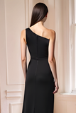 One Shoulder Black Sheath Bridesmaid Dress with Slit