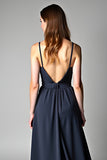 A Line Navy Spagehtti Straps Floor Length Chiffon Bridesmaid Dress