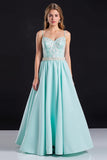 Mint Spaghetti Straps Corset A-Line Prom Dress with Lace