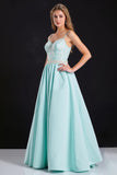 Mint Spaghetti Straps Corset A-Line Prom Dress with Lace