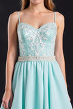 Mint Spaghetti Straps Corset A-Line Prom Dress with Lace