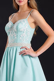 Mint Spaghetti Straps Corset A-Line Prom Dress with Lace