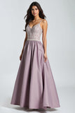 Purple Spaghetti Straps High Waist A-Line Prom Dress