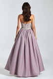 Purple Spaghetti Straps High Waist A-Line Prom Dress