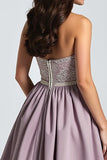 Purple Spaghetti Straps High Waist A-Line Prom Dress