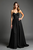 Black Spaghetti Straps Sweetheart A Line Formal Dress