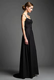 Black Spaghetti Straps A Line Floor Length Formal Dress