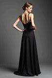 Black Spaghetti Straps A Line Floor Length Formal Dress