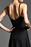 Black Spaghetti Straps A Line Floor Length Formal Dress