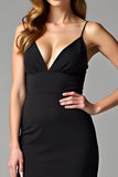 Black Spaghetti Straps V Neck Sheath Floor Length Formal Dress