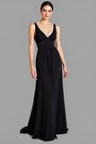 Black V Neck Sheath Floor Length Formal Dress