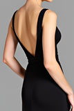 Black V Neck Sheath Floor Length Formal Dress