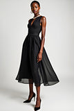 Black Keyhole A Line Mid Length Graduation Dress with Pockets