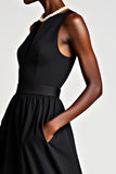 Black Keyhole A Line Mid Length Graduation Dress with Pockets