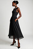 Black Keyhole A Line Mid Length Graduation Dress with Pockets