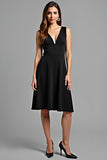 Pretty Black V Neck A Line Knee Length Graduation Dress