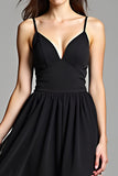 Flowy Black Spaghetti Straps A Line Long Graduation Dress