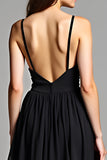 Flowy Black Spaghetti Straps A Line Long Graduation Dress