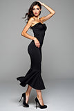 Black Strapless Bodycon Tea Length Graduation Dress