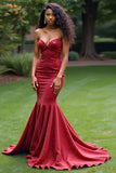 Sparkly Mermaid Burgundy Strapless Corset Sequined Prom Dress