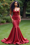 Sparkly Mermaid Burgundy Strapless Corset Sequined Prom Dress