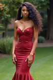 Sparkly Mermaid Burgundy Strapless Corset Sequined Prom Dress