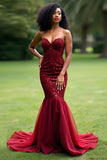 Sparkly Burgundy Mermaid Sweetheart Sequined Backless Prom Dress