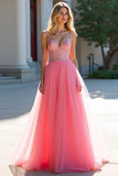 Blush Pink A Line Corset Long Prom Dress with Sequins