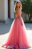 Blush Pink A Line Corset Long Prom Dress with Sequins