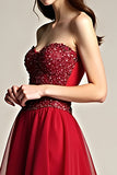 Glitter Burgundy A Line Tulle Sweetheart Long Prom Dress