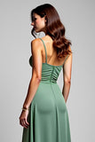 A Line Eucalyptus Spaghetti Straps Ruched Long Bridesmaid Dress