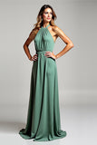 Eucalyptus A Line Halter Neck Backless Long Bridesmaid Dress