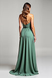 Eucalyptus A Line Halter Neck Backless Long Bridesmaid Dress