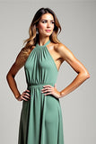 Eucalyptus A Line Halter Neck Backless Long Bridesmaid Dress