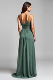 Spaghetti Straps Chiffon Eucalyptus A Line Long Bridesmaid Dress