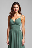 Spaghetti Straps Chiffon Eucalyptus A Line Long Bridesmaid Dress