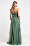 Eucalyptus A Line Square Neck Long Bridesmaid Dress with Slit