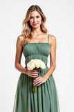 Eucalyptus A Line Square Neck Long Bridesmaid Dress with Slit