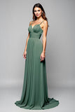 A Line Eucalyptus Ruched Backless Long Bridesmaid Dress