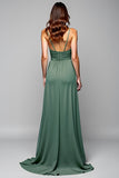 A Line Eucalyptus Ruched Backless Long Bridesmaid Dress