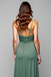 A Line Eucalyptus Ruched Backless Long Bridesmaid Dress