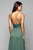 A Line Eucalyptus Ruched Backless Long Bridesmaid Dress