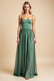 A Line Chiffon Spaghetti Straps Eucalyptus Long Bridesmaid Dress